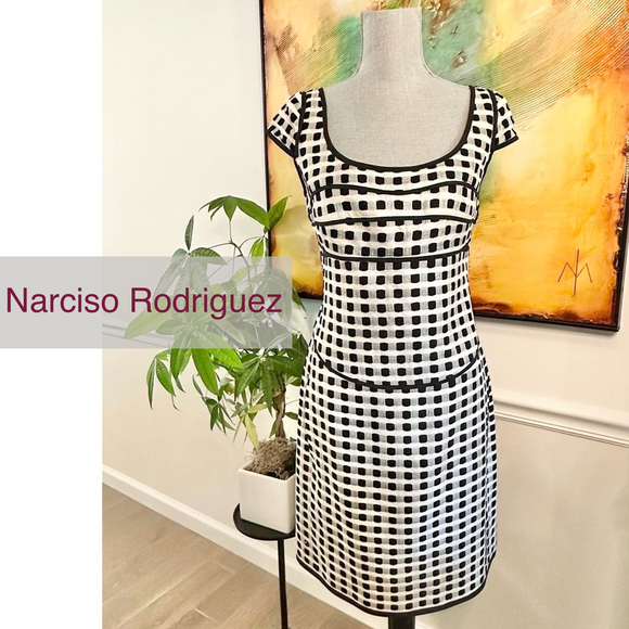 Narciso Rodriguez Dresses & Skirts - Narciso Rodriguez gingham checkerboard knee length dress in Black